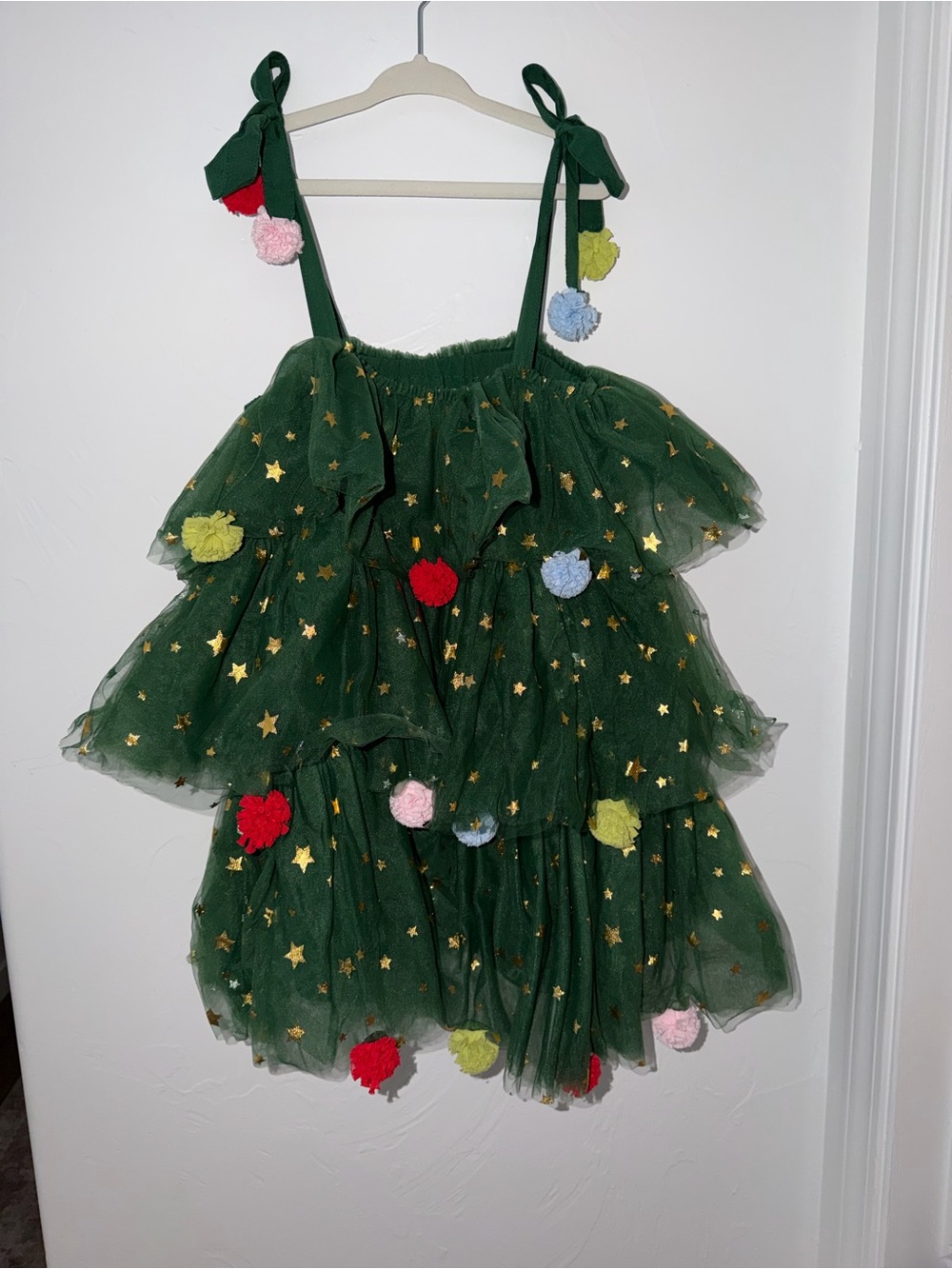 Lola + The Boys Dark Green Tulle Star Pom-Pom Costume Dress